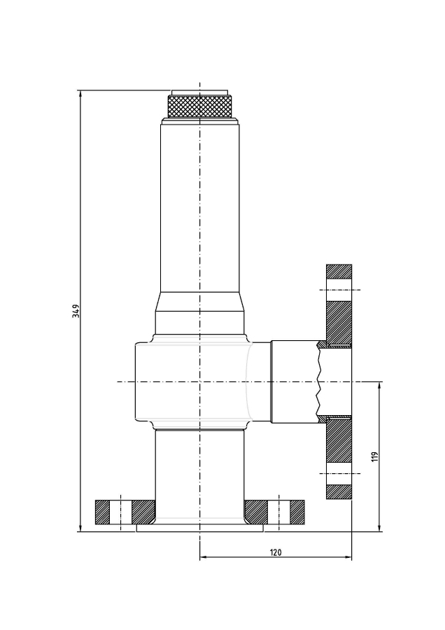 Safety valve model B38/L-CF piped discharge 2D drawing