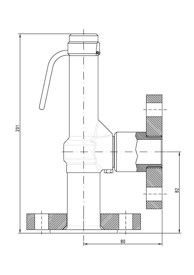 Safety valve model G14/L-CF piped discharge 2D drawing