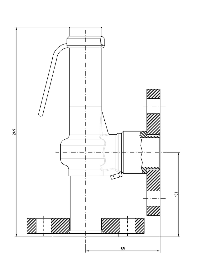 Safety valve model G20/L-CF piped discharge 2D drawing