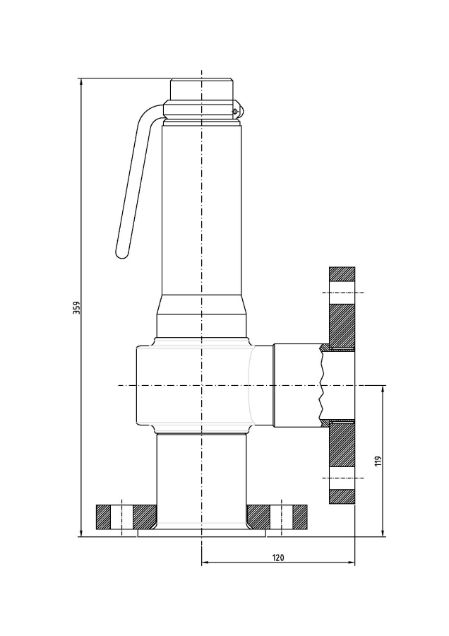 Safety valve model G40/L-CF piped discharge 2D drawing