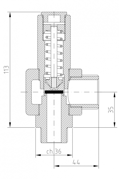 Safety valve model P14/S piped discharge 2D drawing